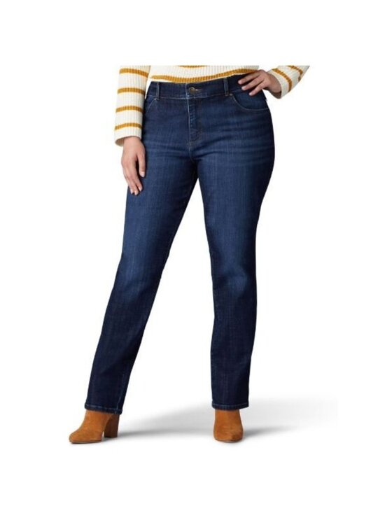 Lee Denim - Lee Jeans Size 5 Short Straight Leg High Rise Smarter Fit Blue Dark Wash
